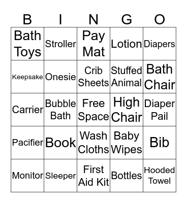 Baby Present Bingo Card