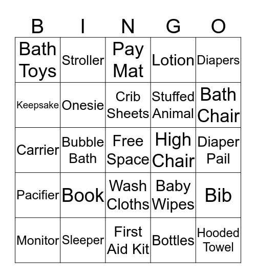 Baby Present Bingo Card