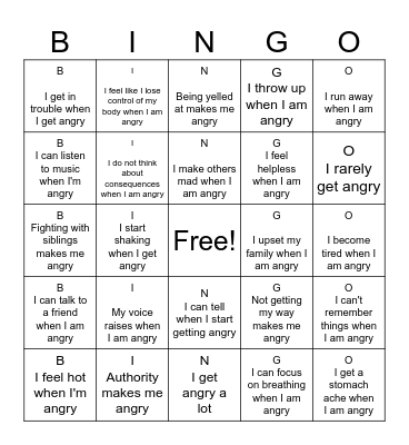 Am I Angry? Bingo Card