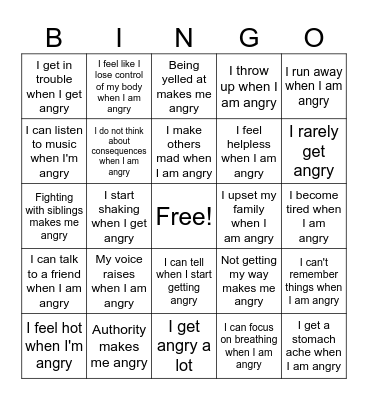 Am I Angry? Bingo Card