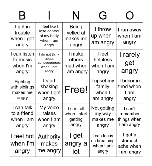 Am I Angry? Bingo Card