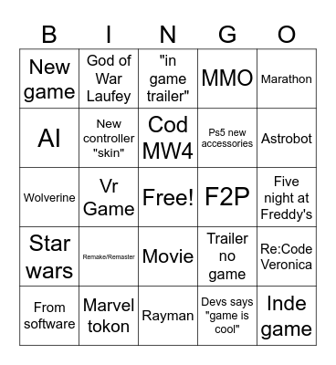 State of play BINGO Card