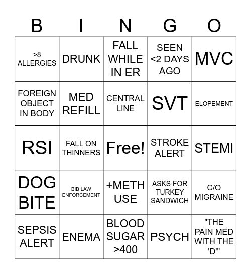 ER BINGO Card