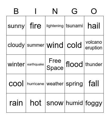 Weather Bingo Card