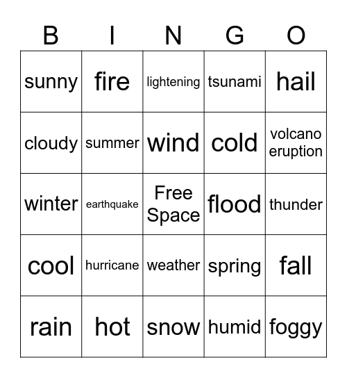 Weather Bingo Card
