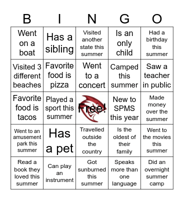 Welcome Back Bingo Card