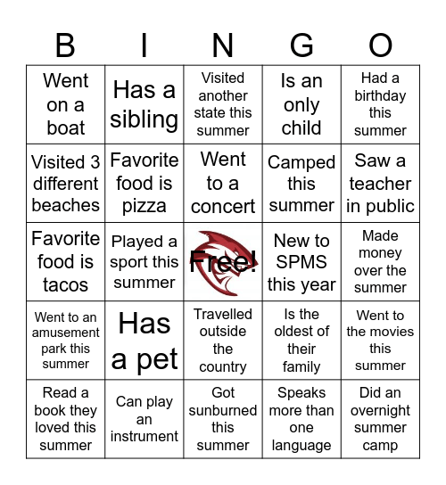 Welcome Back Bingo Card