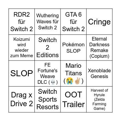 Nintendo Direct Bingo Card