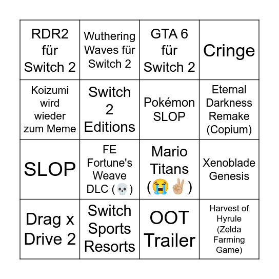 Nintendo Direct Bingo Card