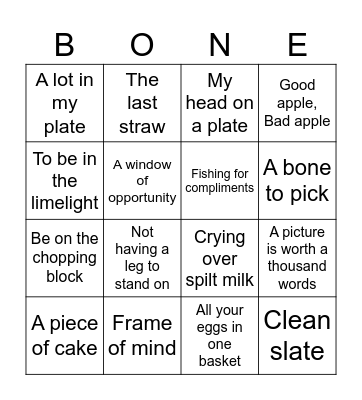 Idioms Bingo Card