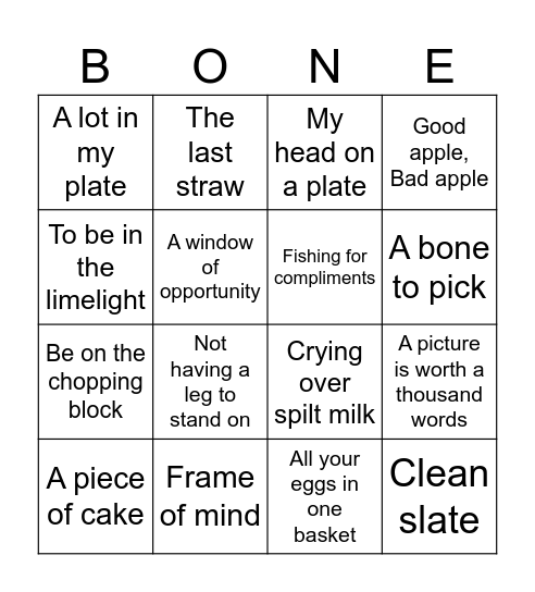 Idioms Bingo Card