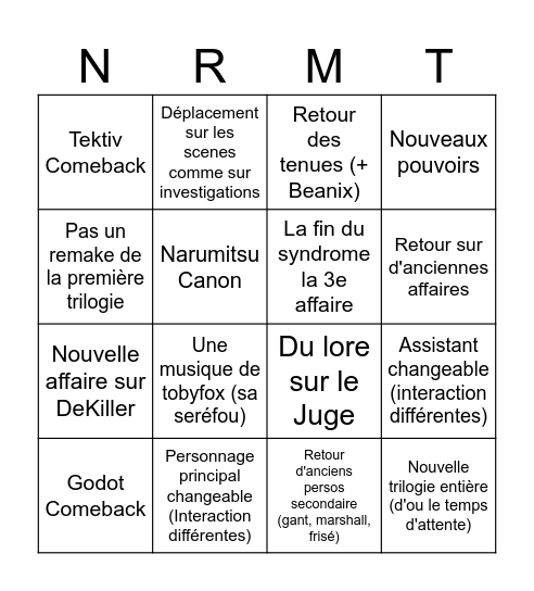 Nouvel opus Ace Attorney Bingo Card
