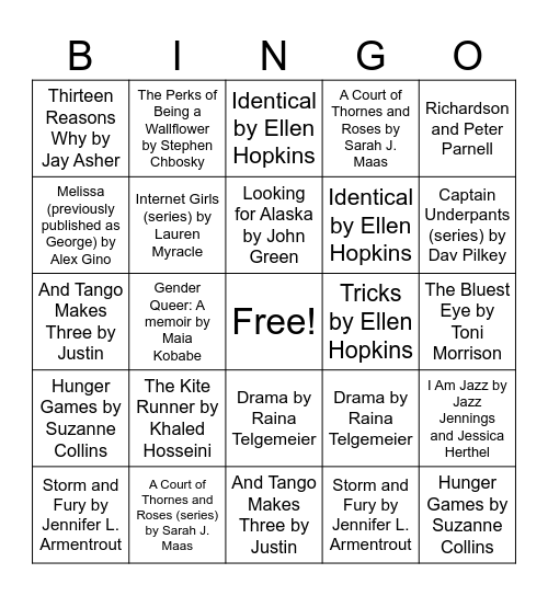 Banned Books Bingo Card