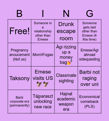 Fall semester Bingo Card