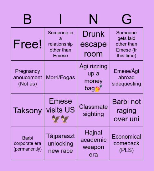 Fall semester Bingo Card