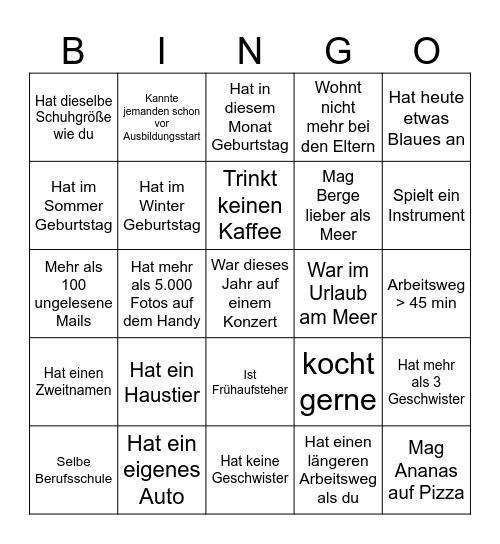 Azubi-Bingo Card