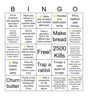 Project Zomboid BINGO Card