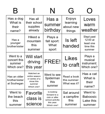 9th Grade Saber Flex Bingo Card