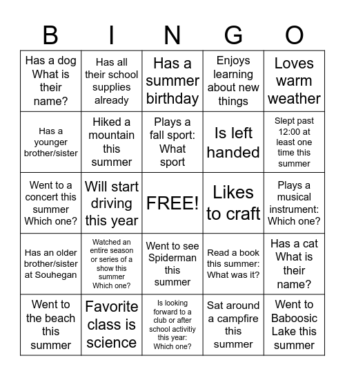9th Grade Saber Flex Bingo Card