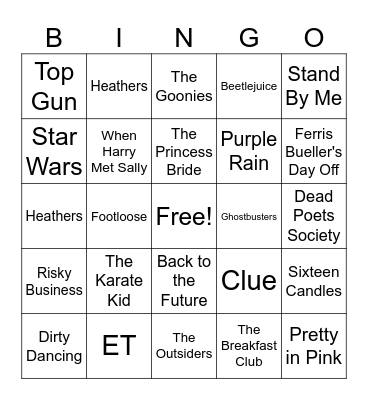 80s Movies Bingo Card
