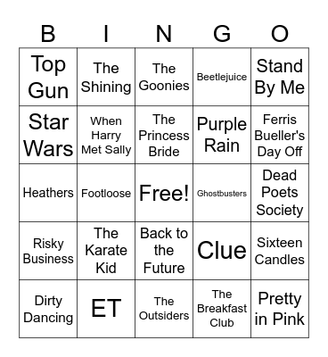 80s Movies Bingo Card