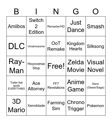 September 2026 Nintendo Direct Bingo Card