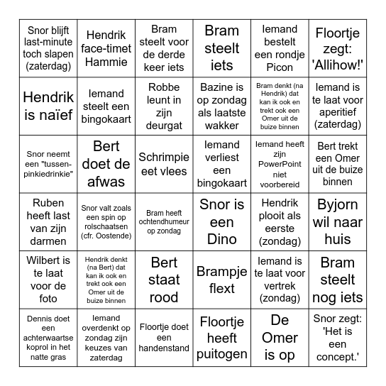 Sjampkampbingo Card
