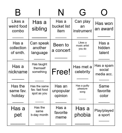 SI BINGO Card