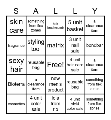 Sally Beauty Bingo Card