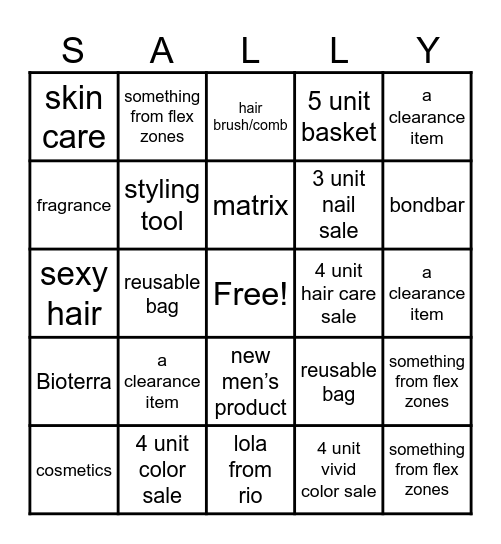 Sally Beauty Bingo Card