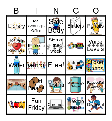 Ms. Searing's Classroom Bingo Card