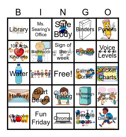 Ms. Searing's Classroom Bingo Card
