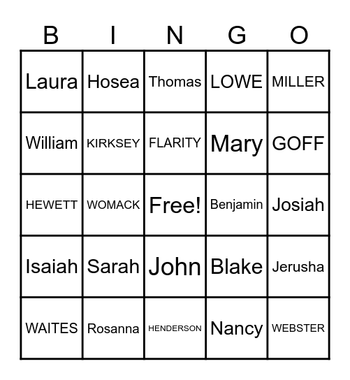 2026 McCARVER/DANIEL REUNION Bingo Card