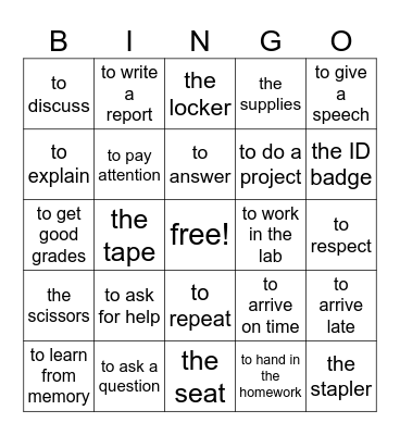 School Rules Bingo Card