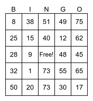 Untitled Bingo Card
