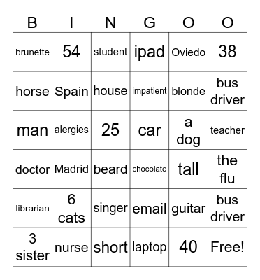 Get to know you bingo Card