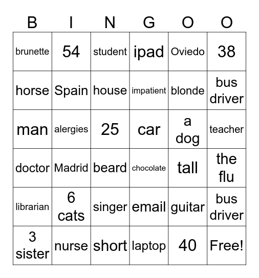 Get to know you bingo Card