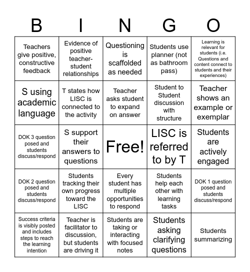 CMS Instructional Round BINGO Card
