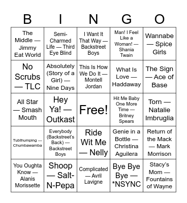 Back to School Throwbacks Bingo Card