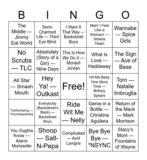 Back to School Throwbacks Bingo Card