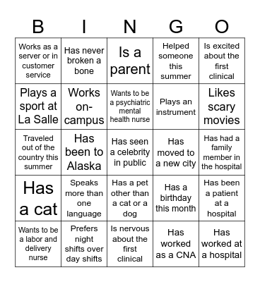 Get to Know You Bingo Card
