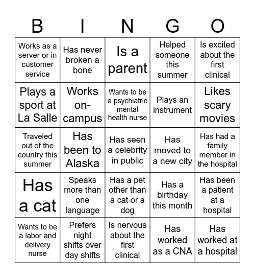 Get to Know You Bingo Card