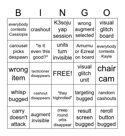 TFT set 18 Bingo Card