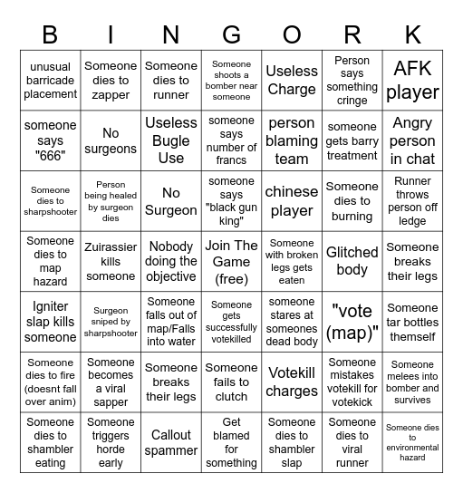 G&B BINGORK Bingo Card