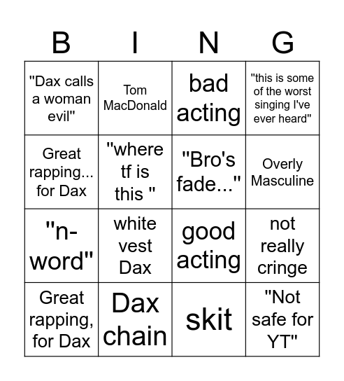 Dax Bingo Card