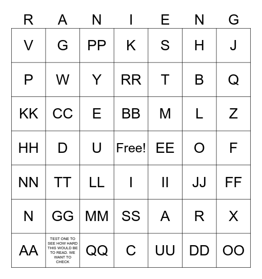 Untitled Bingo Card