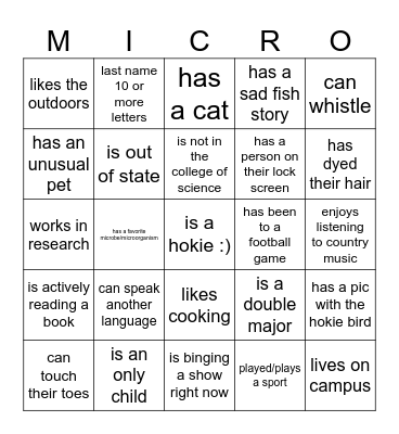 Microbiology Club Human Bingo Card