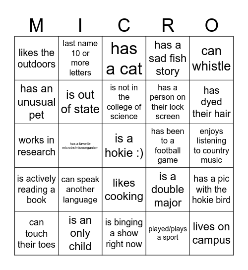 Microbiology Club Human Bingo Card