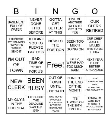 2026 "EXCUSES" Bingo Card