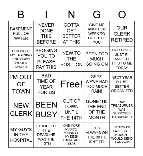 2026 "EXCUSES" Bingo Card